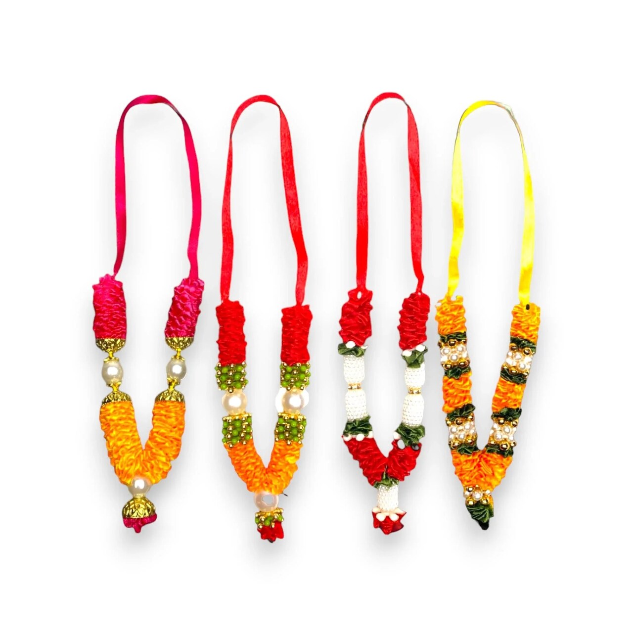Set of 4 Mini Idol Mala 4.5 Inches God Goddess Haar Mala Makhmali Bhagwan Haar Idol Diwali Pooja Item Garland for Photo Frame God Shringar Reusable Mala